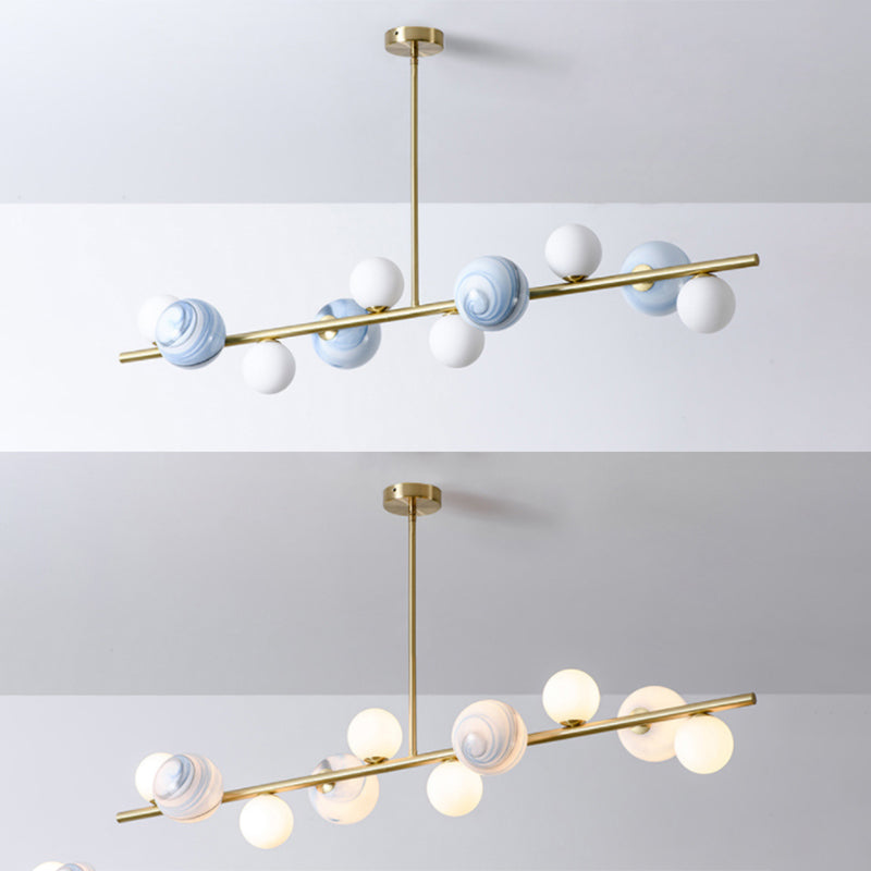 Minimalisme moderne Gold Metal Island Pendant Lighting Sphérique Glass Island Plafond Light pour table à manger