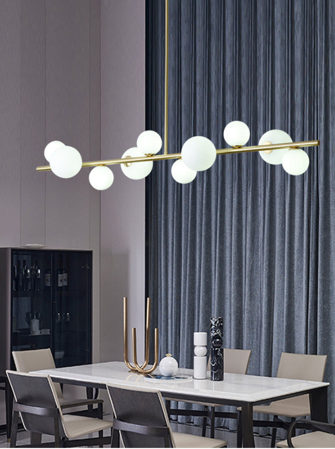 Minimalisme moderne Gold Metal Island Pendant Lighting Sphérique Glass Island Plafond Light pour table à manger
