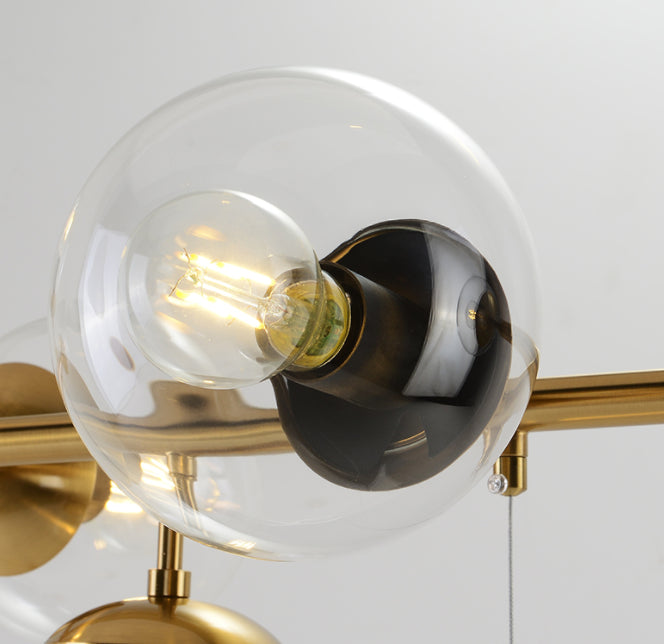 6 Leichte moderne Goldmetallinselheize Beleuchtung Kugelglas Island Deckenleuchte zum Esstisch