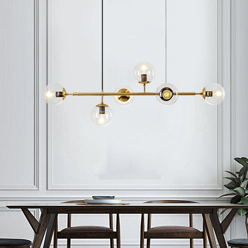 6 Leichte moderne Goldmetallinselheize Beleuchtung Kugelglas Island Deckenleuchte zum Esstisch
