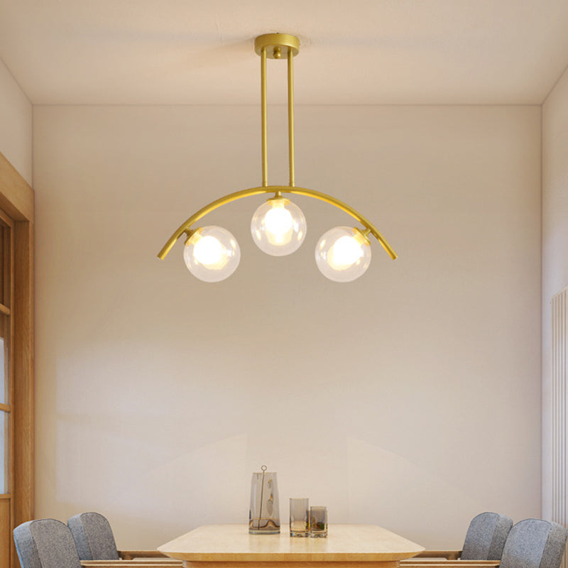 Mid-Century Modern Gold Metal Island Pendant Lighting Spherical Glass Island Ceiling Light for Dining Table