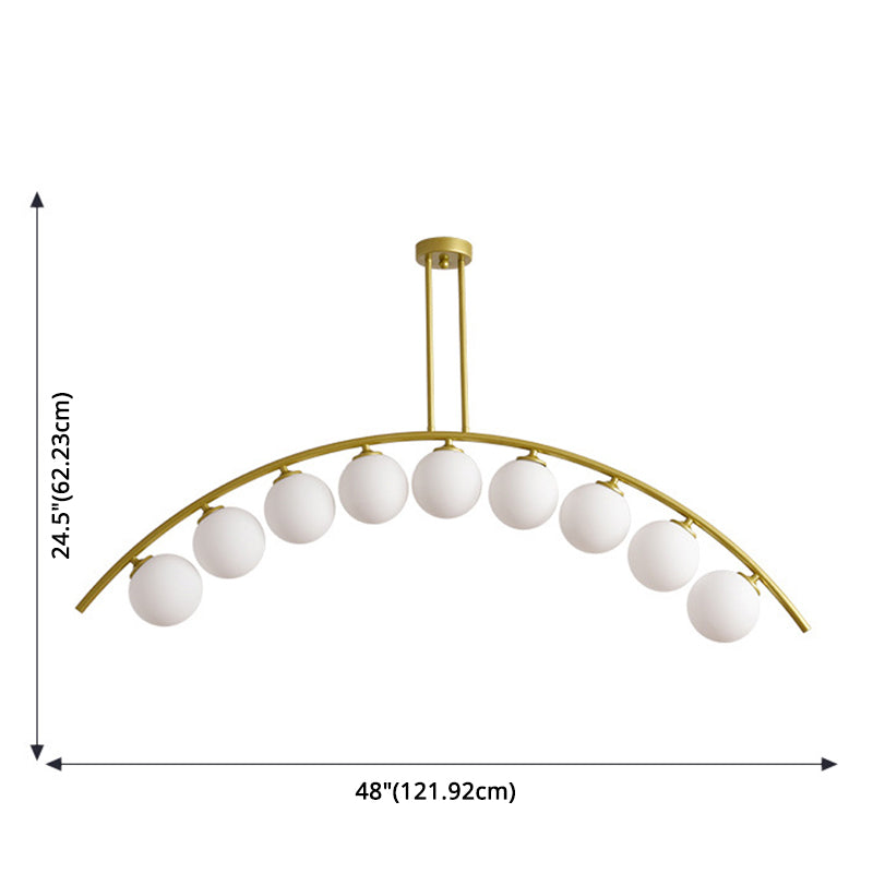 Mid-Century Modern Gold Metal Island Pendant Lighting Spherical Glass Island Ceiling Light for Dining Table