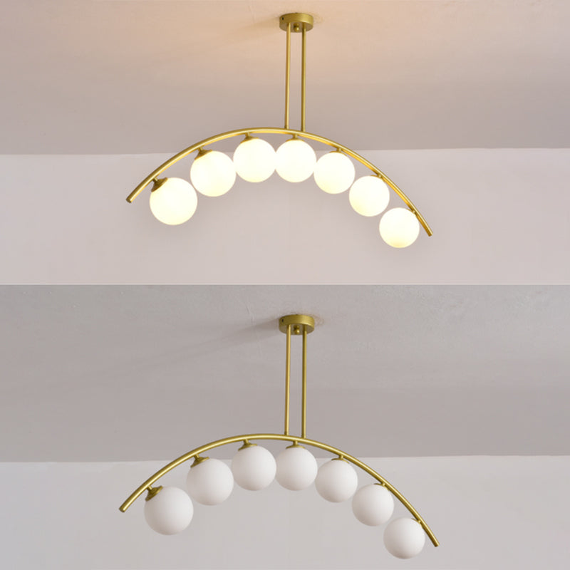 Mid-Century Modern Gold Metal Island Pendant Lighting Spherical Glass Island Ceiling Light for Dining Table