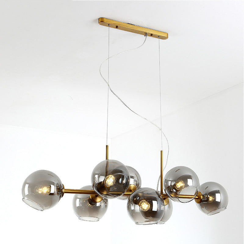 8 Light Mid-Century Gold Metal Island Pendants Lighting Light Spherical Glass Island Plafond Light for Dining Table
