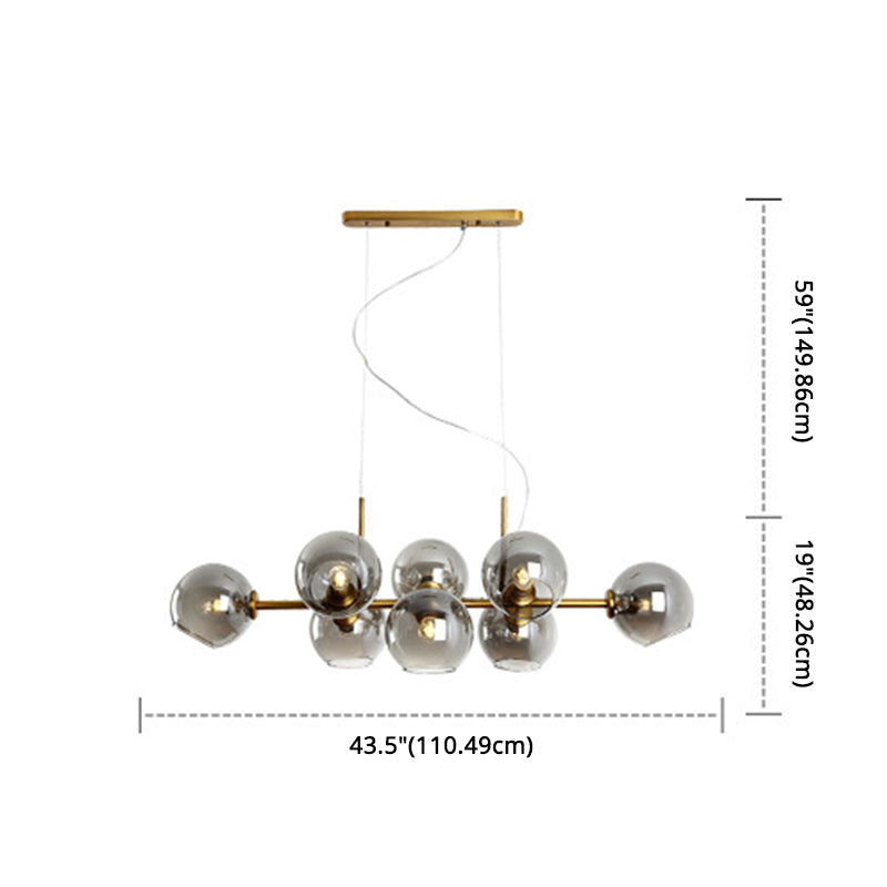 8 Light Mid-Century Gold Metal Island Pendants Lighting Light Spherical Glass Island Plafond Light for Dining Table