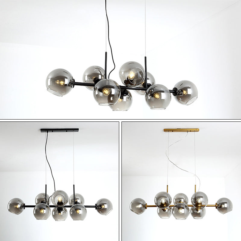 8 Light Mid-Century Gold Metal Island Pendants Lighting Light Spherical Glass Island Plafond Light for Dining Table