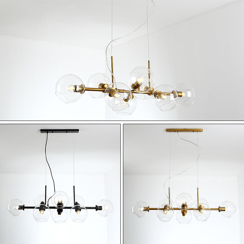 8 Light Mid-Century Gold Metal Island Pendants Lighting Light Spherical Glass Island Plafond Light for Dining Table