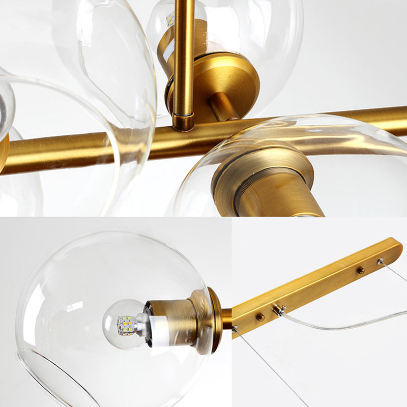 8 Light Mid-Century Gold Metal Island Pendants Lighting Light Spherical Glass Island Plafond Light for Dining Table