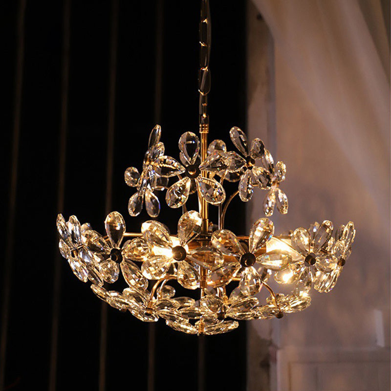 Lampada floreale di cristallo floreale a sospensione di arte in ottone vintage in ottone deco.