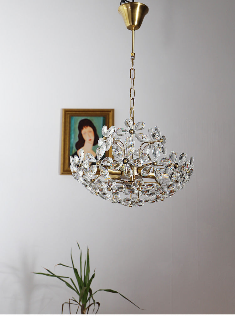 Vintage messing art deco hangende kroonluchter licht bloemen helder kristal interieur drop -lamp