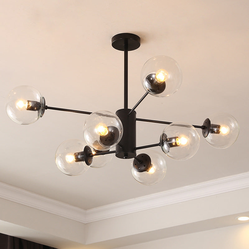 Lumo moderno a sospensione del metallo leggero sferico in vetro sferico Sospensione Luce in nero per camera da letto