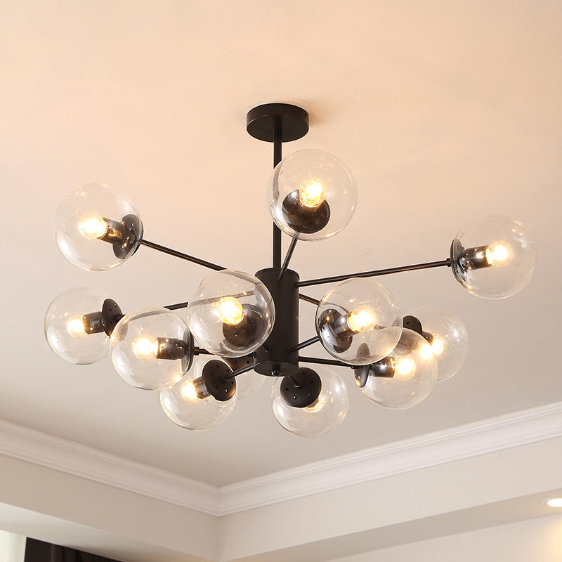 Lumo moderno a sospensione del metallo leggero sferico in vetro sferico Sospensione Luce in nero per camera da letto