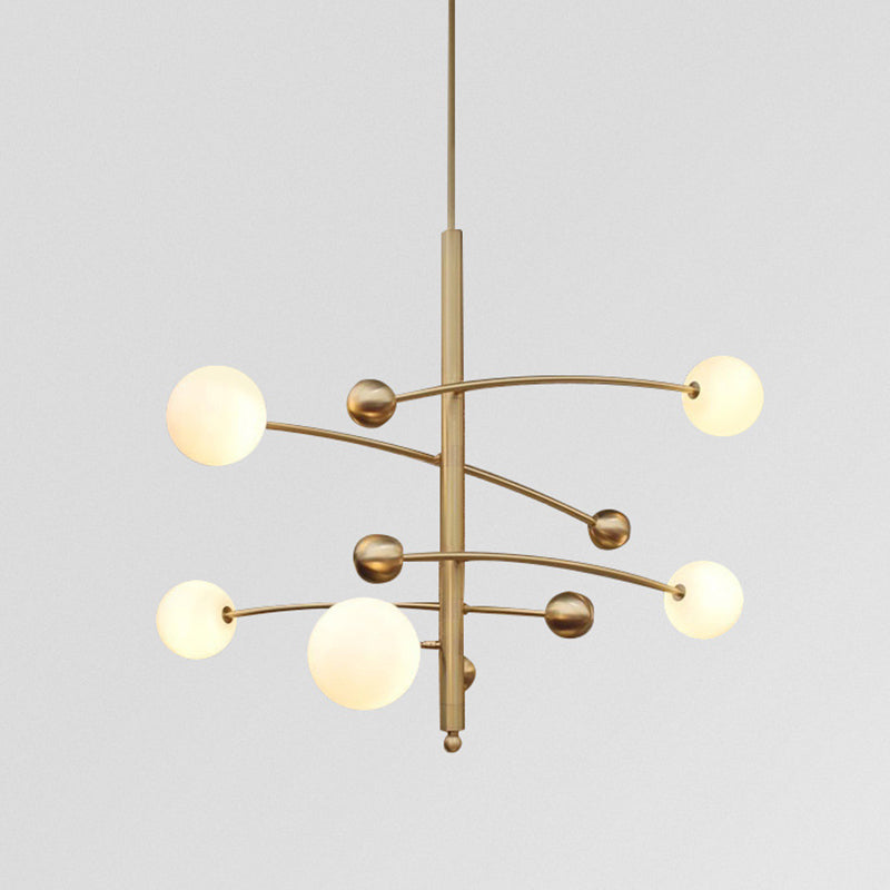 Post-Modern Hanging Chandelier Light Opal Glass Shade 5 Light Ceiling Chandelier in Gold  for Bedroom