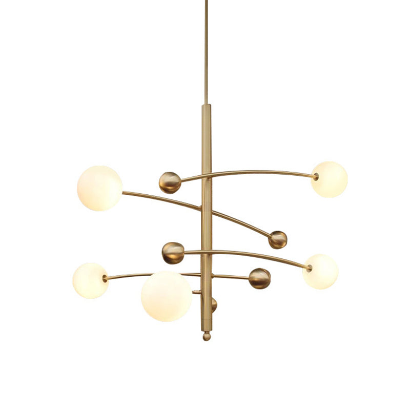 Post-Modern Hanging Chandelier Light Opal Glass Shade 5 Light Ceiling Chandelier in Gold  for Bedroom