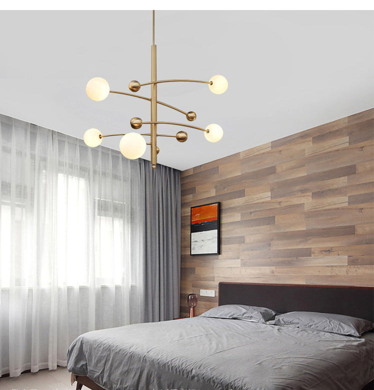 Post-Modern Hanging Chandelier Light Opal Glass Shade 5 Light Ceiling Chandelier in Gold  for Bedroom