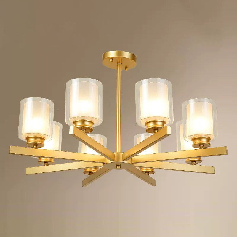 Contemporary Metal Hanging Chandelier Light Cylinder Glass Shade Suspension Light for Bedroom