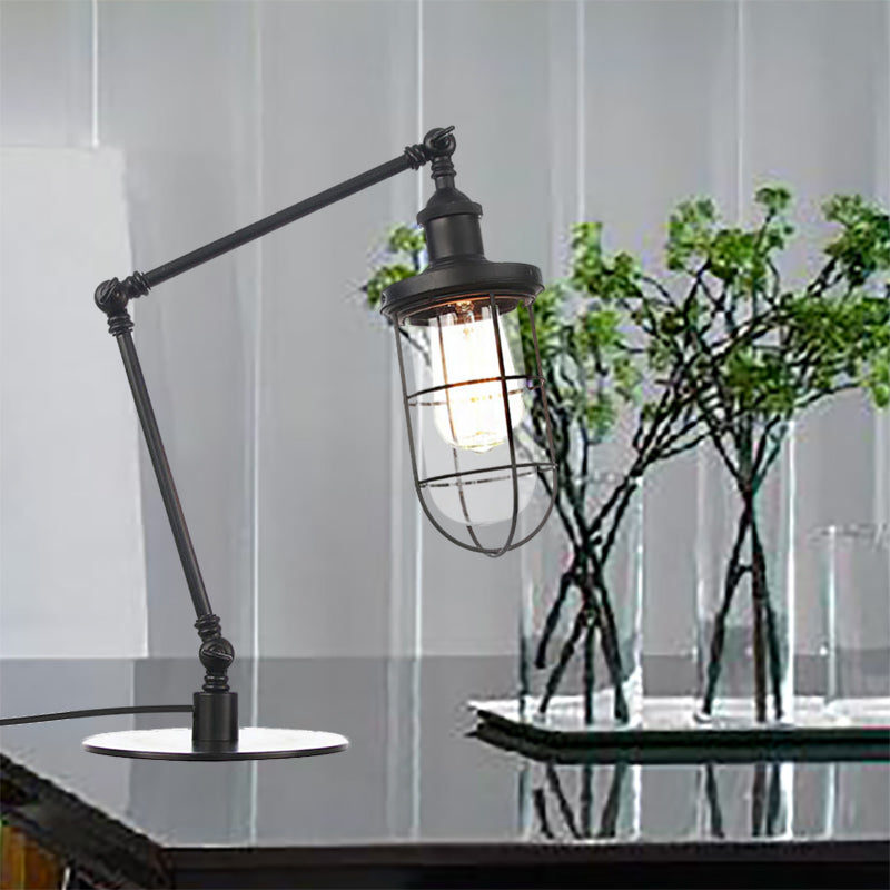 Wire Guard Metal Table Lighting Nautical Style 1 Light Adjustable Black/Brass Table Lamp for Restaurant