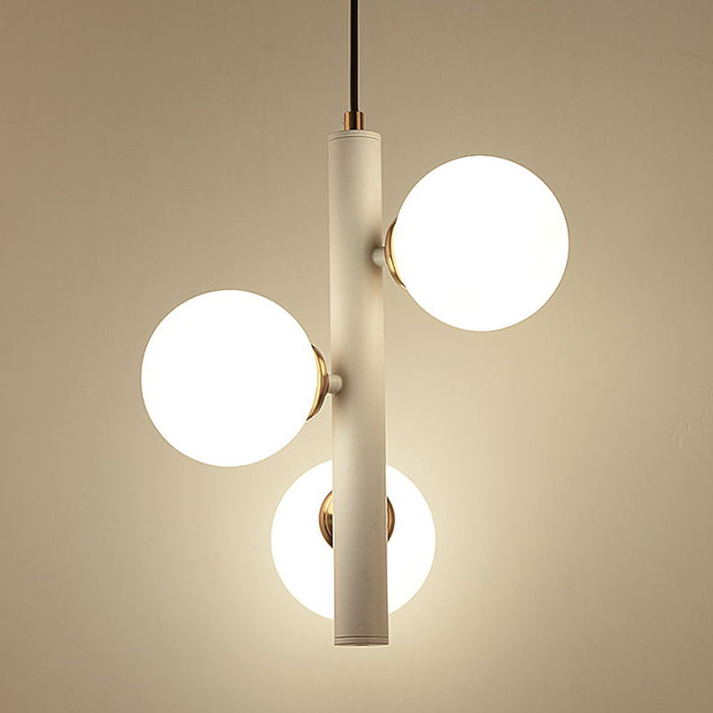 Modern Minimalist Linear Chandelier Light Fixture Spherical White Glass 3 Light Ceiling Chandelier