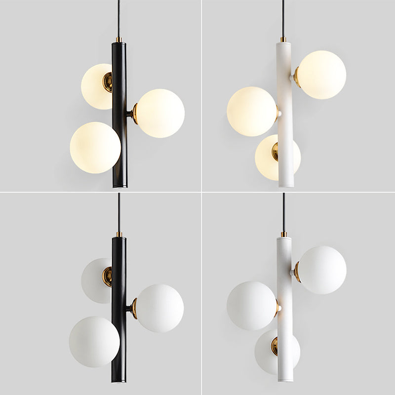 Modern Minimalist Linear Chandelier Light Fixture Spherical White Glass 3 Light Ceiling Chandelier