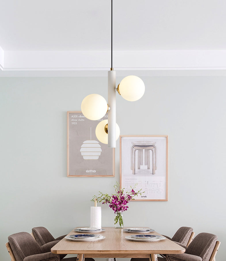 Modern Minimalist Linear Chandelier Light Fixture Spherical White Glass 3 Light Ceiling Chandelier