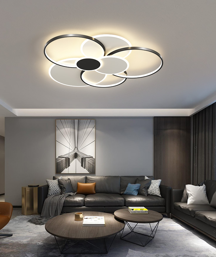 Multi-ring inbouw plafondverlichtingsarmaturen Moderne metalen plafondmontage kroonluchter voor woonkamer