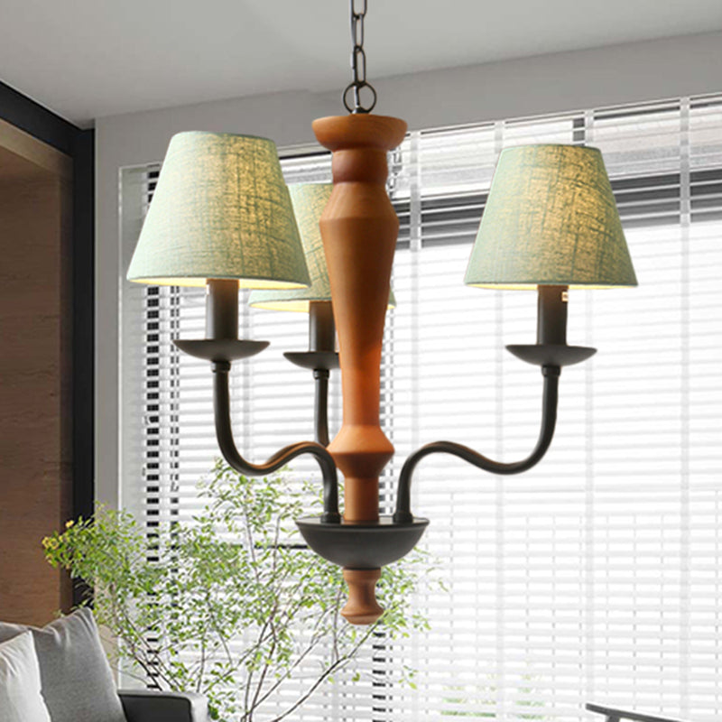 Tapered Living Room Pendant Chandelier Vintage Fabric 3/8 Lights Green/Beige Ceiling Suspension Lamp