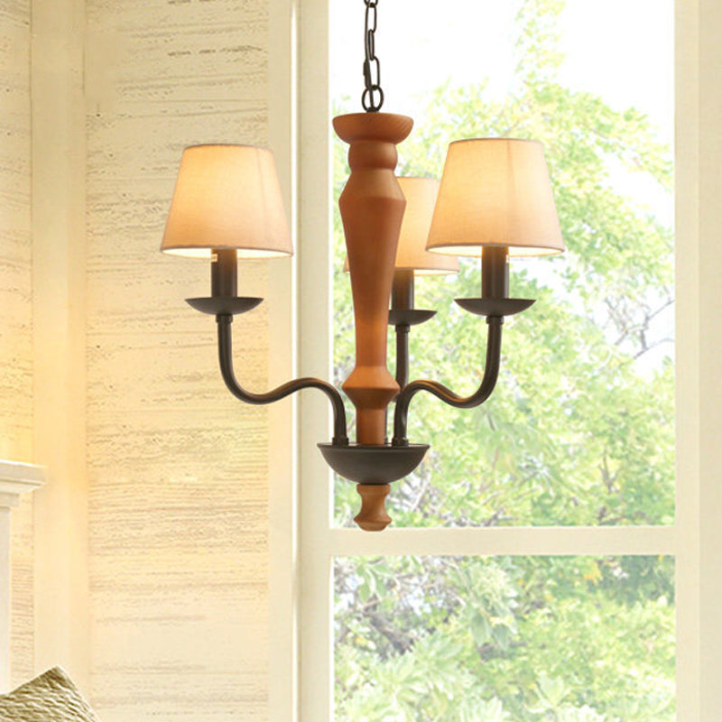 Tapered Living Room Pendant Chandelier Vintage Fabric 3/8 Lights Green/Beige Ceiling Suspension Lamp