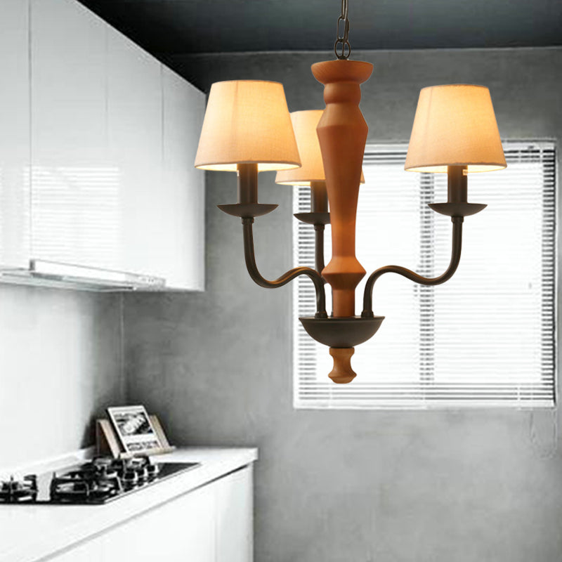 Tapered Living Room Pendant Chandelier Vintage Fabric 3/8 Lights Green/Beige Ceiling Suspension Lamp