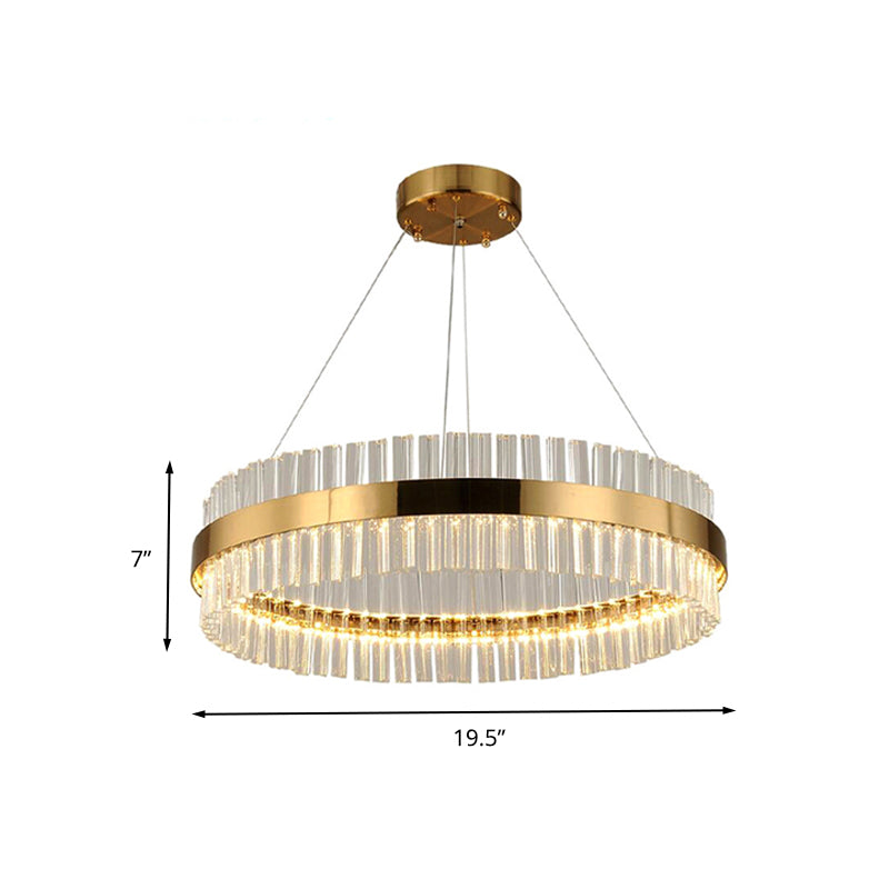 Circulaire kroonluchter licht postmoderne kristalstang goud LED hangend plafondlicht, 16 "/19.5" /23.5 "breed