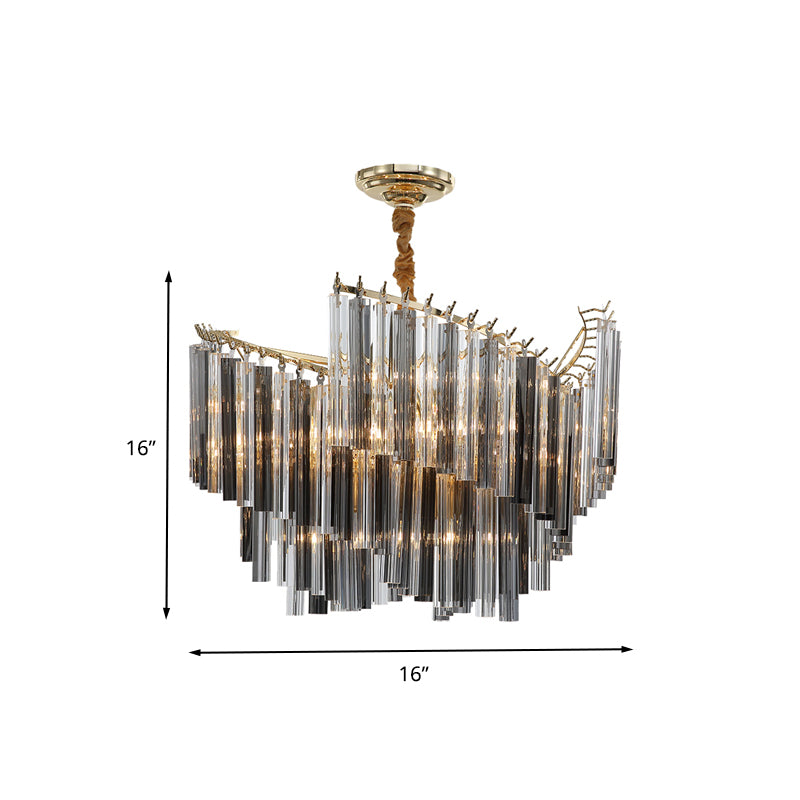 Postmodern Spiral Chandelier Lighting Smoke Gray Tri-Side Crystal Rod 5/10 Heads Living Room Hanging Lamp