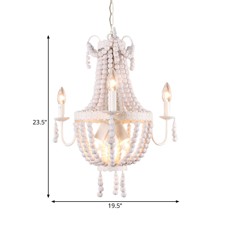 White 6/9-Head Chandelier Light Transitional Wooden Beaded Basket Hanging Ceiling Pendant