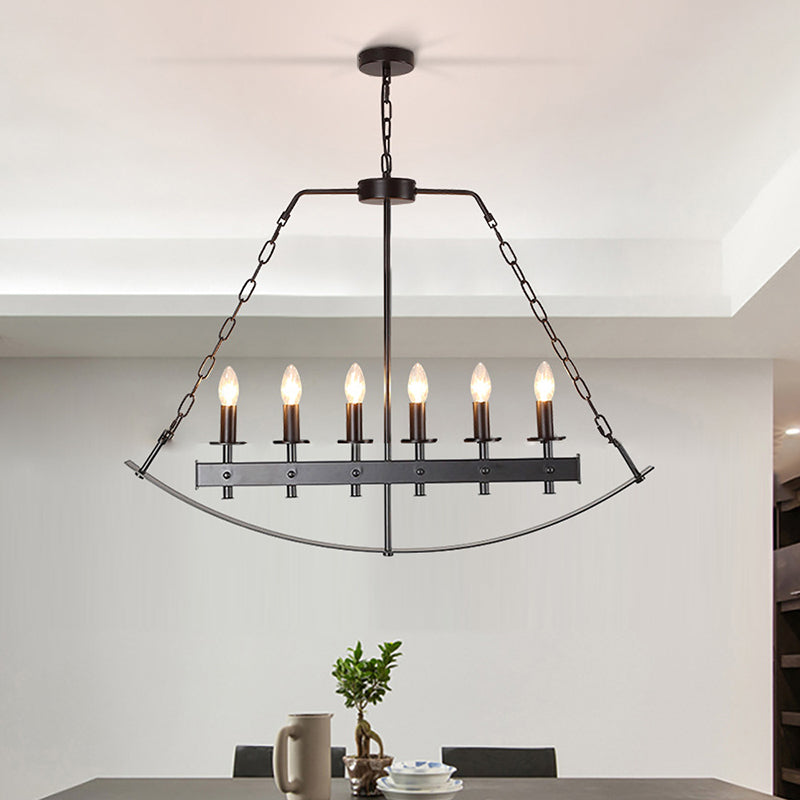 Metal Black Island Lighting Exposed Bulb 6 Lights  Classical Ceiling Pendant for Dining Room