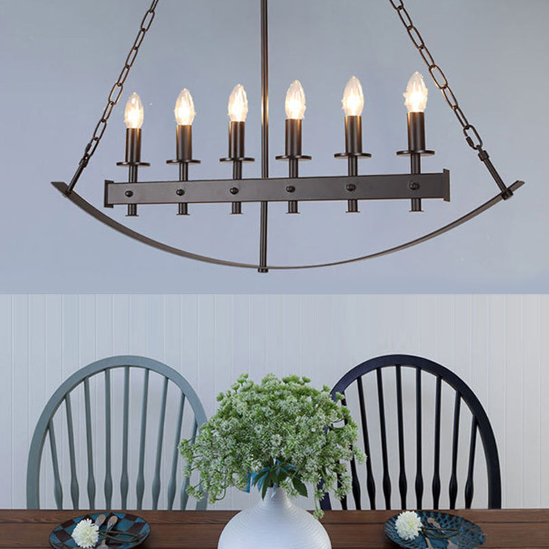 Metal Black Island Lighting Exposed Bulb 6 Lights  Classical Ceiling Pendant for Dining Room