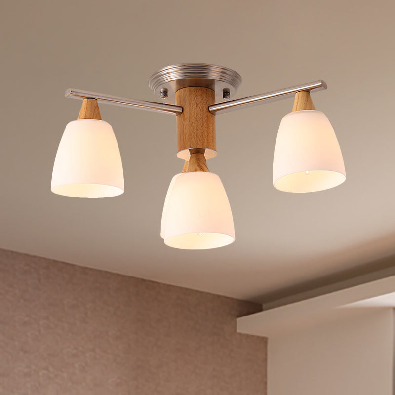 4 lichten taps toelopend semi -spoellicht modern wit glas semi -spoelmontage licht in hout