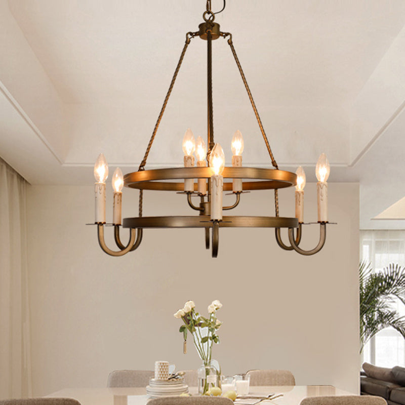 Bronze 9 lumières Plafond lustre Cougie en métal rustique Éclairage pendentif suspendu pour salle à manger