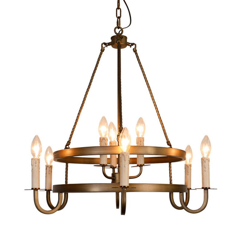 Bronze 9 lumières Plafond lustre Cougie en métal rustique Éclairage pendentif suspendu pour salle à manger