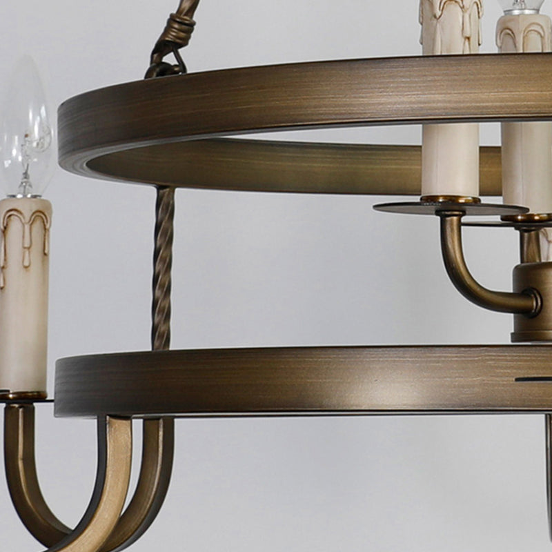 Bronze 9 lumières Plafond lustre Cougie en métal rustique Éclairage pendentif suspendu pour salle à manger