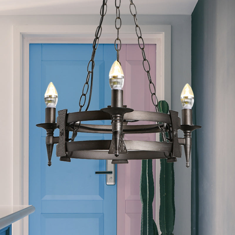 3 Lights Metal Ceiling Chandelier Rustic Black Bare Bulb Living Room Hanging Lamp Kit