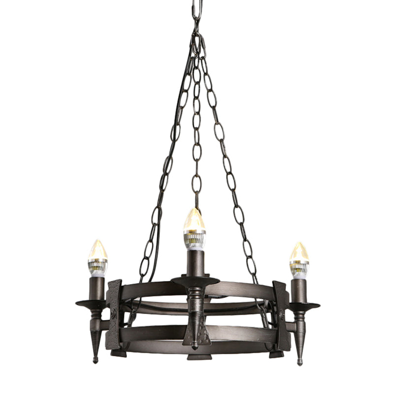 3 Lights Metal Ceiling Chandelier Rustic Black Bare Bulb Living Room Hanging Lamp Kit