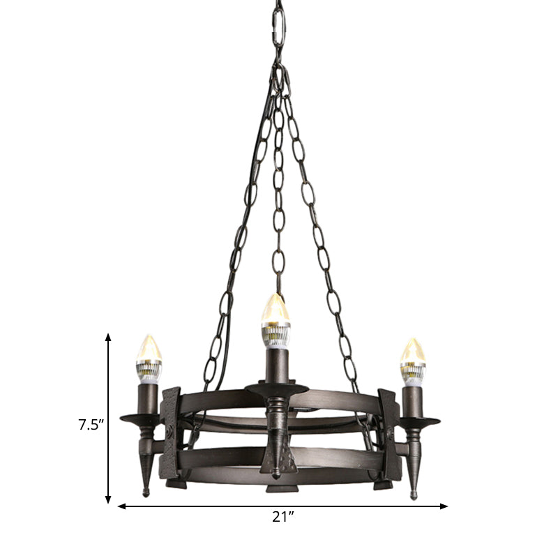 3 Lights Metal Ceiling Chandelier Rustic Black Bare Bulb Living Room Hanging Lamp Kit