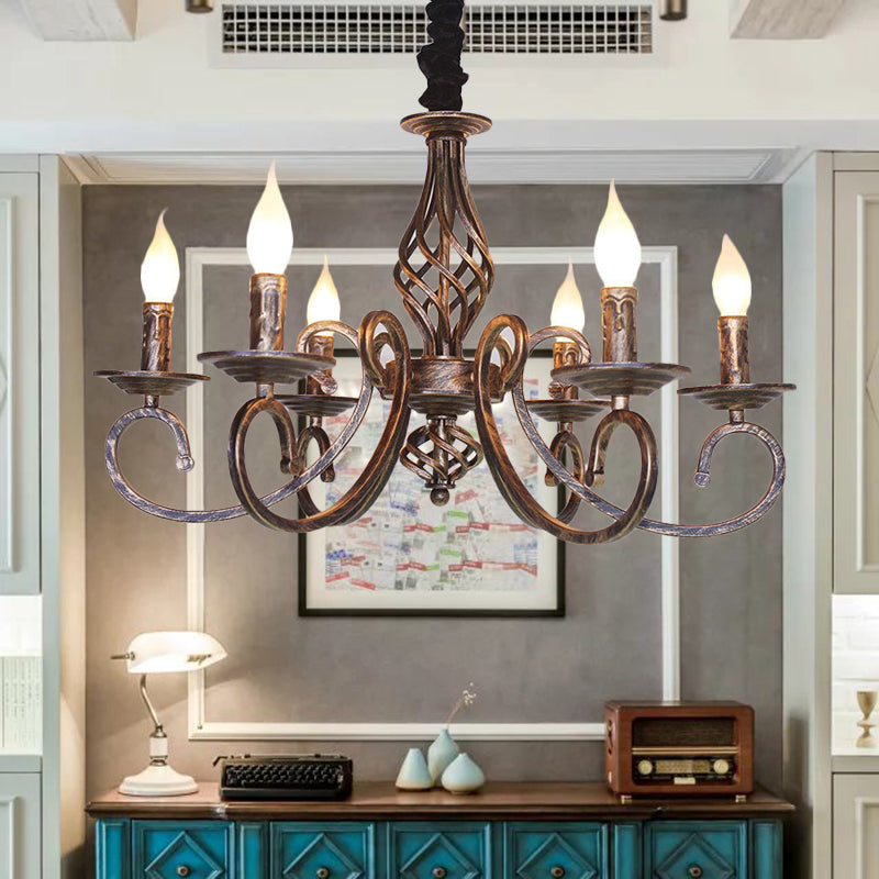 6 Leuchten geschwenkte Arm Kronleuchter Lampe Vintage Bronze Metall Suspension Beleuchtung für Esszimmer