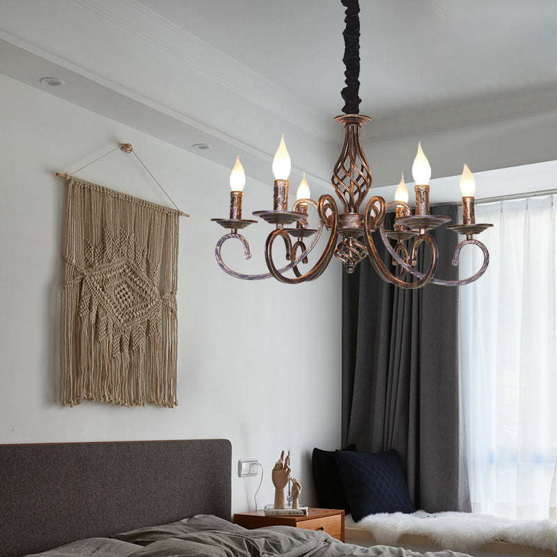 6 Leuchten geschwenkte Arm Kronleuchter Lampe Vintage Bronze Metall Suspension Beleuchtung für Esszimmer