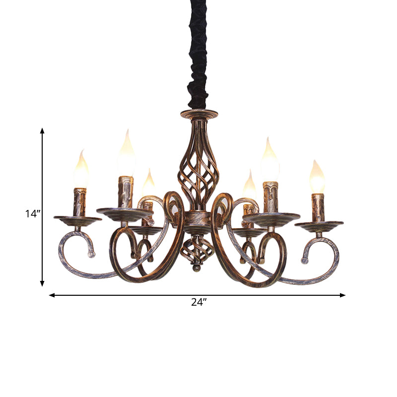 6 Leuchten geschwenkte Arm Kronleuchter Lampe Vintage Bronze Metall Suspension Beleuchtung für Esszimmer
