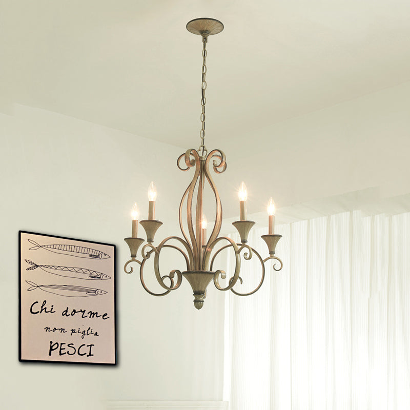 Metalen houten hanglampverlichting wervelde arm 5 lichten platteland kroonluchter lamp