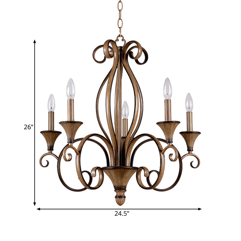 Metalen houten hanglampverlichting wervelde arm 5 lichten platteland kroonluchter lamp