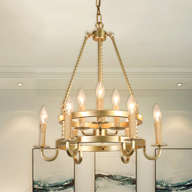 Bronze/Gold Candle Style Hanging Lamp Vintage Metal 9 Lights Living Room Chandelier Lighting, 22"/27.5"/35.5" Wide