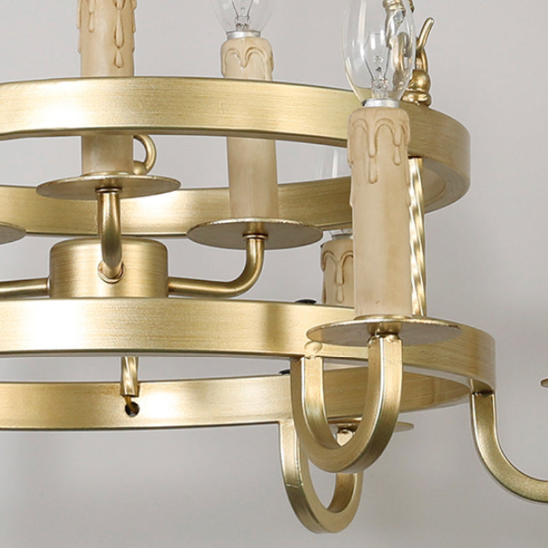 Bronze/Gold Candle Style Hanging Lamp Vintage Metal 9 Lights Living Room Chandelier Lighting, 22"/27.5"/35.5" Wide