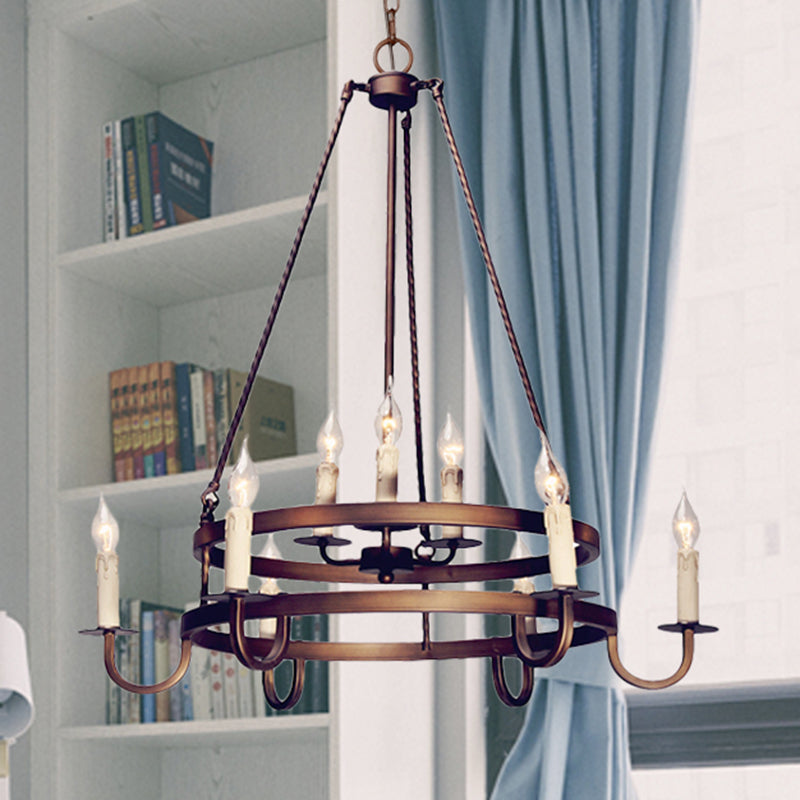 Bronze/Gold Candle Style Hanging Lamp Vintage Metal 9 Lights Living Room Chandelier Lighting, 22"/27.5"/35.5" Wide