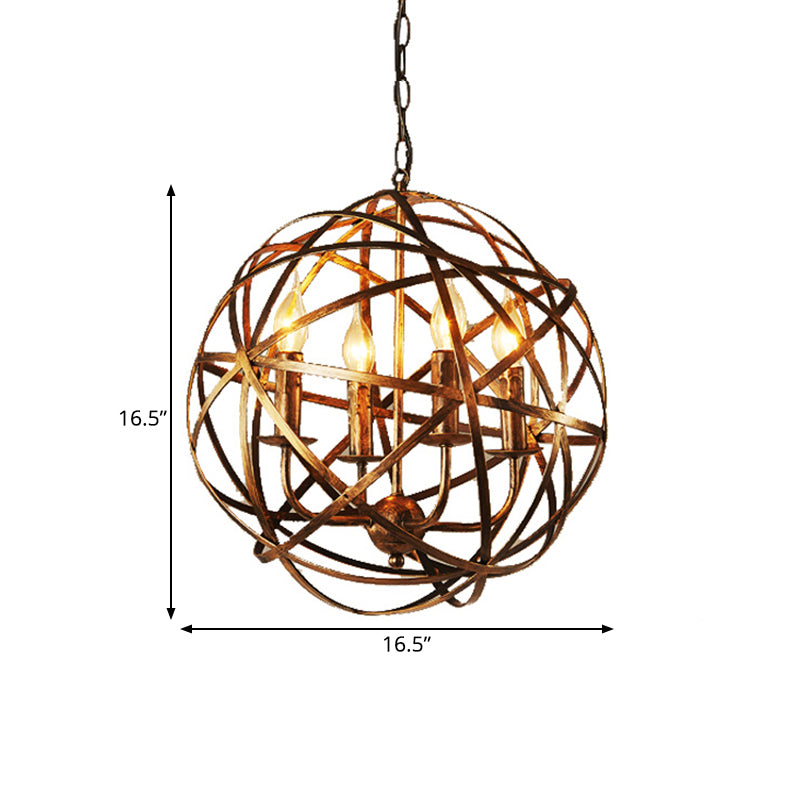 Globe Dining Room Hanging Light Traditional Metal 4 Lights Brass Ceiling Chandelier