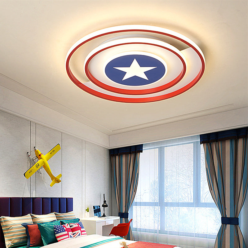 Kids Round Ceiling Light Metal and Acrylic 16 "/19.5" W DEL Bedroom Red Flush Mount Light, Warm / White Light
